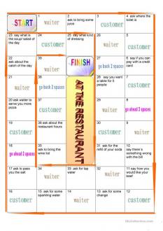 At the Restaurant Board Game worksheet - Free ESL printable worksheets made by teachers