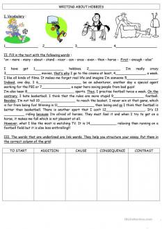 Writing about your hobbies worksheet - Free ESL printable worksheets made by teachers