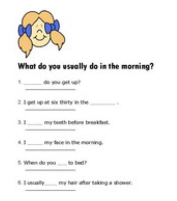 ESL, English vocabulary, printable worksheets, daily routines