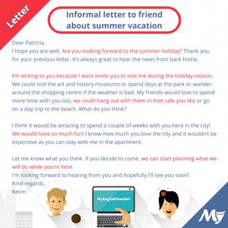 Informal Letter to a Friend Inviting for Summer Vacation in English - MyEnglishTeacher.eu Blog