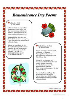 Remembrance Day Poems worksheet - Free ESL printable worksheets made by teachers