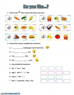 Likes and Dislikes (food) - Interactive worksheet
