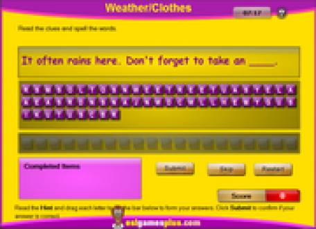 Weather, Clothes Vocabulary Spelling Activity for ESL Practice
