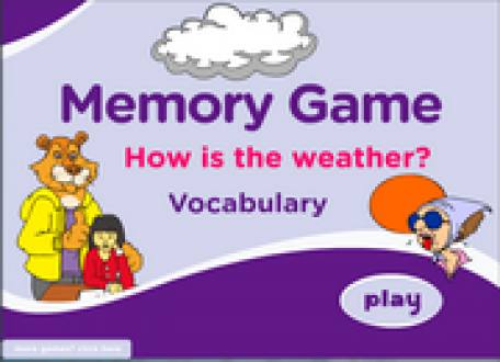 Weather Vocabulary, for Beginners, ESL, Memory Game, sunny, windy, rainy, snowy, stormy