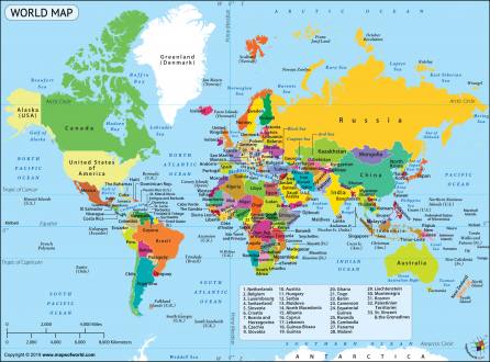 World Map, a Map of the World with Country Name Labeled