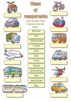Means of transportation - Interactive worksheet