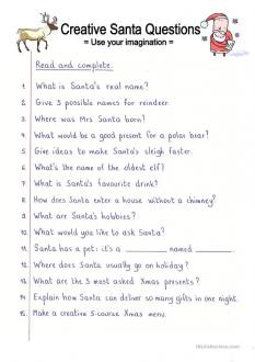Read and Complete - Creative Santa Questions - English ESL Worksheets