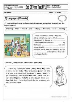 End of term test N°1 (7th form) - English ESL Worksheets for distance learning and physical classrooms