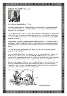 A biography of Edward Lear - English ESL Worksheets for distance learning and physical classrooms