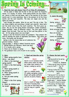 Spring Is Coming - English ESL Worksheets for distance learning and physical classrooms