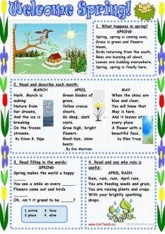WElcome Spring! - English ESL Worksheets for distance learning and physical classrooms