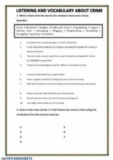 Crime vocabulary Interactive worksheets