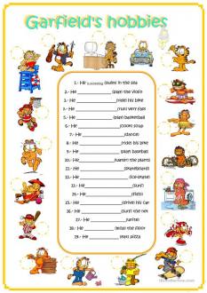 garfield's hobbies - English ESL Worksheets for distance learning and physical classrooms