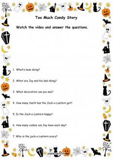 Halloween - Too Much Candy Story - Interactive worksheet