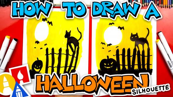 How To Draw A Spooky Halloween Night - Silhouette - Art For Kids Hub -