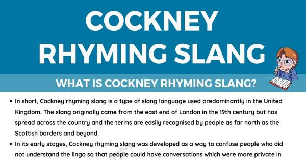 Cockney Rhyming Slang: 35+ Rhyming Slang Words With Useful Meanings - 7 E S L