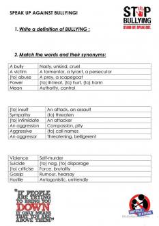 Bullying vocabulary - English ESL Worksheets for distance learning and physical classrooms