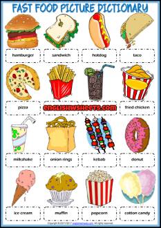 Fast Food ESL Printable Picture Dictionary Worksheet For Kids