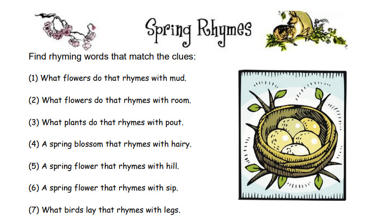 Spring Rhymes Worksheet