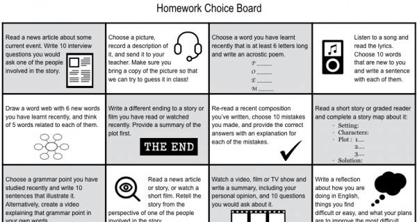 Developing learner autonomy: a homework choice board – On the same page