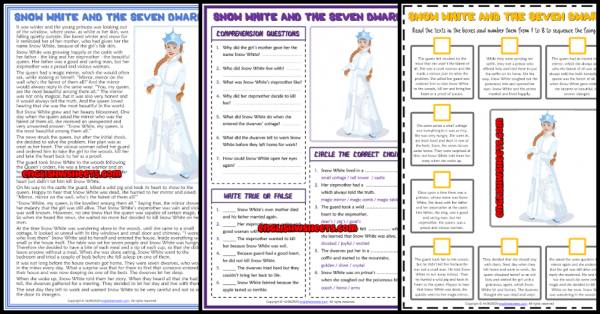 Snow White and the Seven Dwarfs ESL Reading Comprehension Worksheets