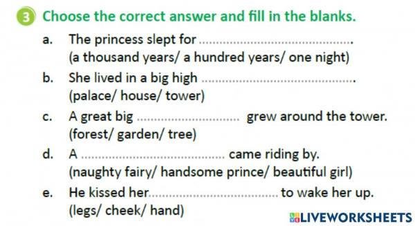 Comprehension check 3. (Sleeping Beauty) worksheet