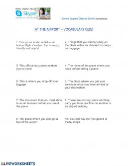 Air travel - quiz worksheet