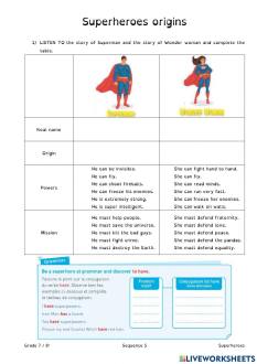 Superheroes and Supervilains worksheet